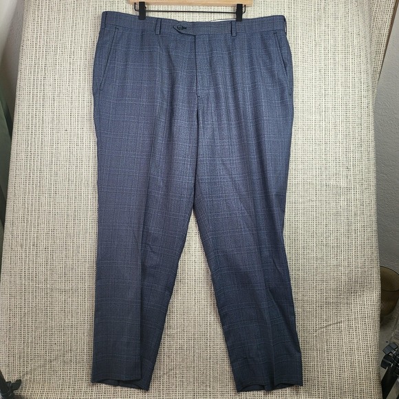 Brooks Brothers 1818 Regent Dress Pants Mens 42 Blue Plaid Flat Front Wool Blend - Picture 1 of 8